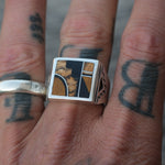 Vintage Sterling Tigers Eye and Onyx Inlay Ring 10