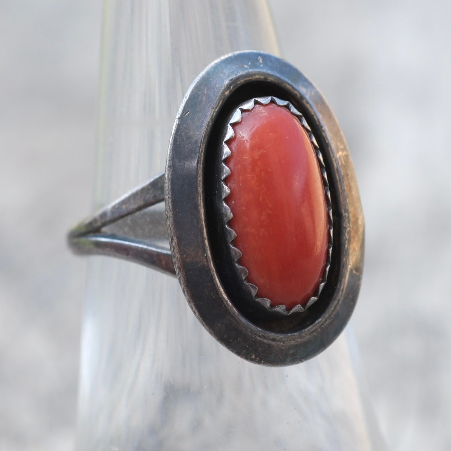 Vintage Sterling Coral Shadowbox Ring 6
