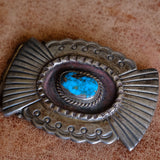 Vintage Sterling Heavy Turquoise Belt Buckle