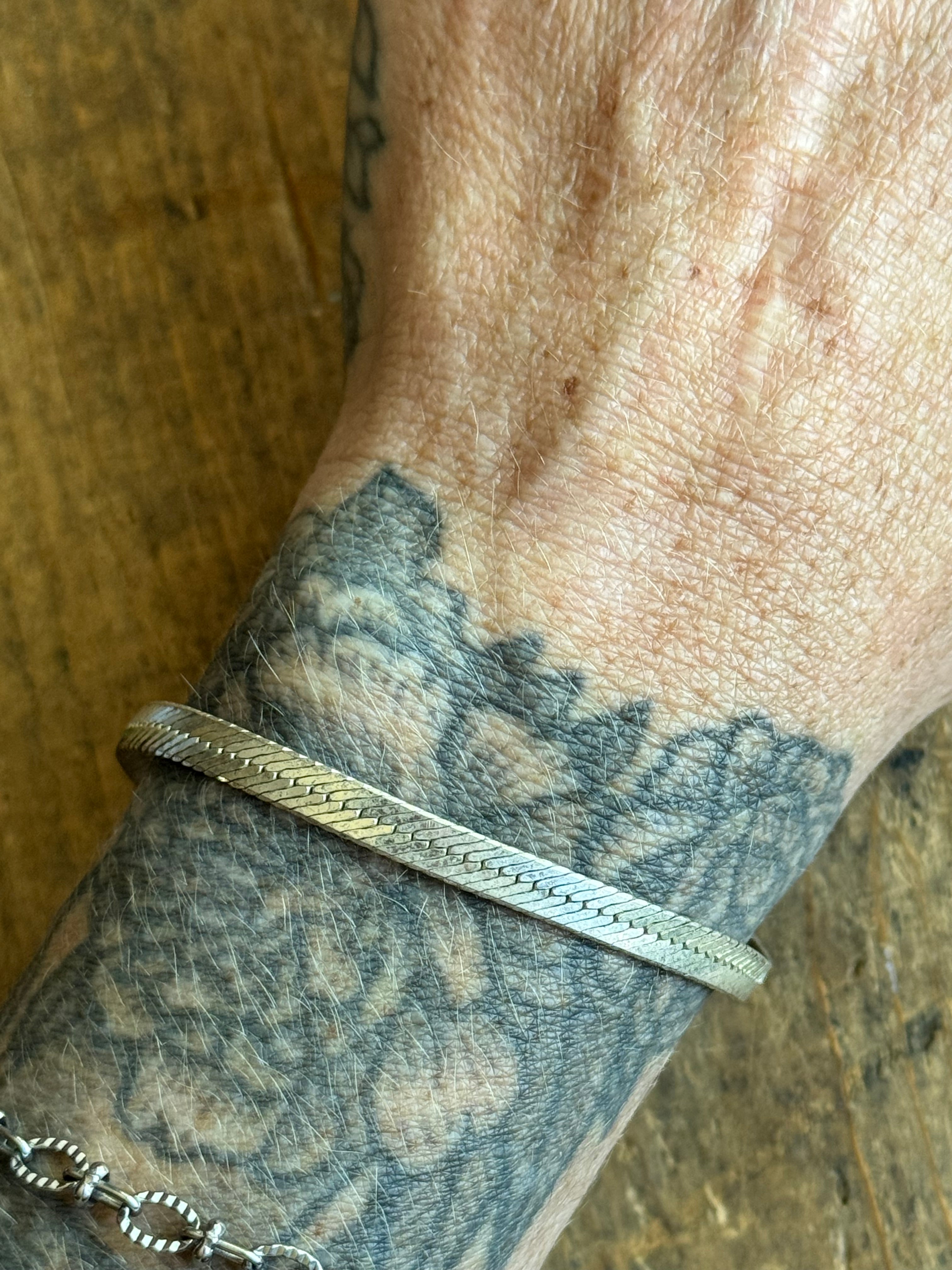 Vintage Sterling Silver Herringbone Chain Bracelet 7.5"