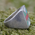 Vintage Sterling Zuni Inlay Ring 10.5