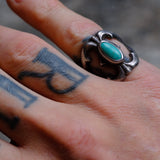 Vintage Sterling Silver Sandcast Turquoise Ring 5.75