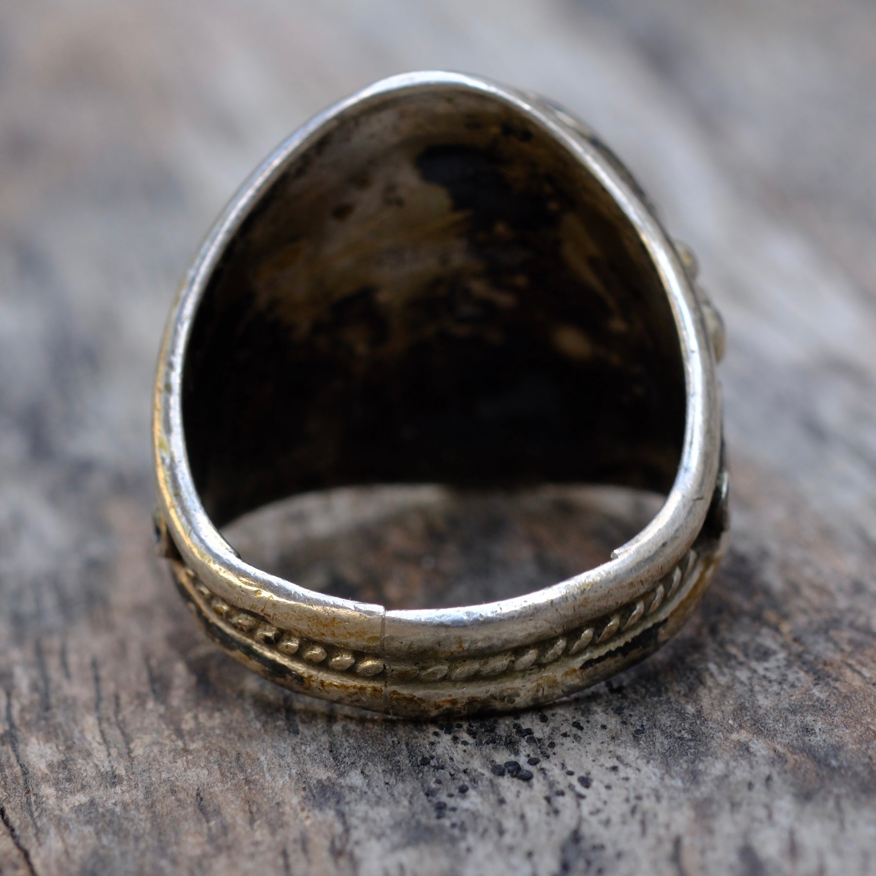 Vintage Sterling Onyx Feather Ring 11.25