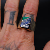 Vintage Sterling Multistone Inlay Striper Ring 12.75