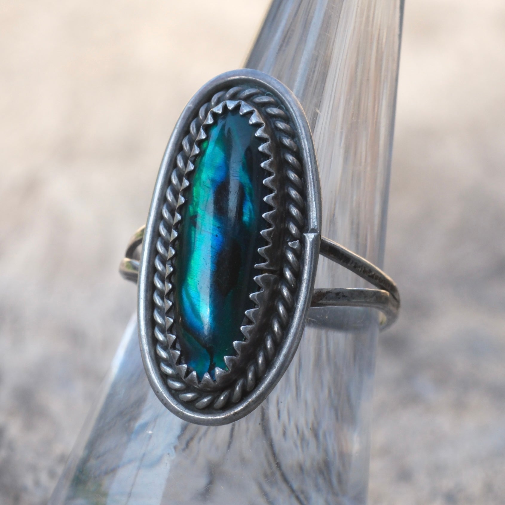 Vintage Sterling Blue Abalone Roper Ring 8.25