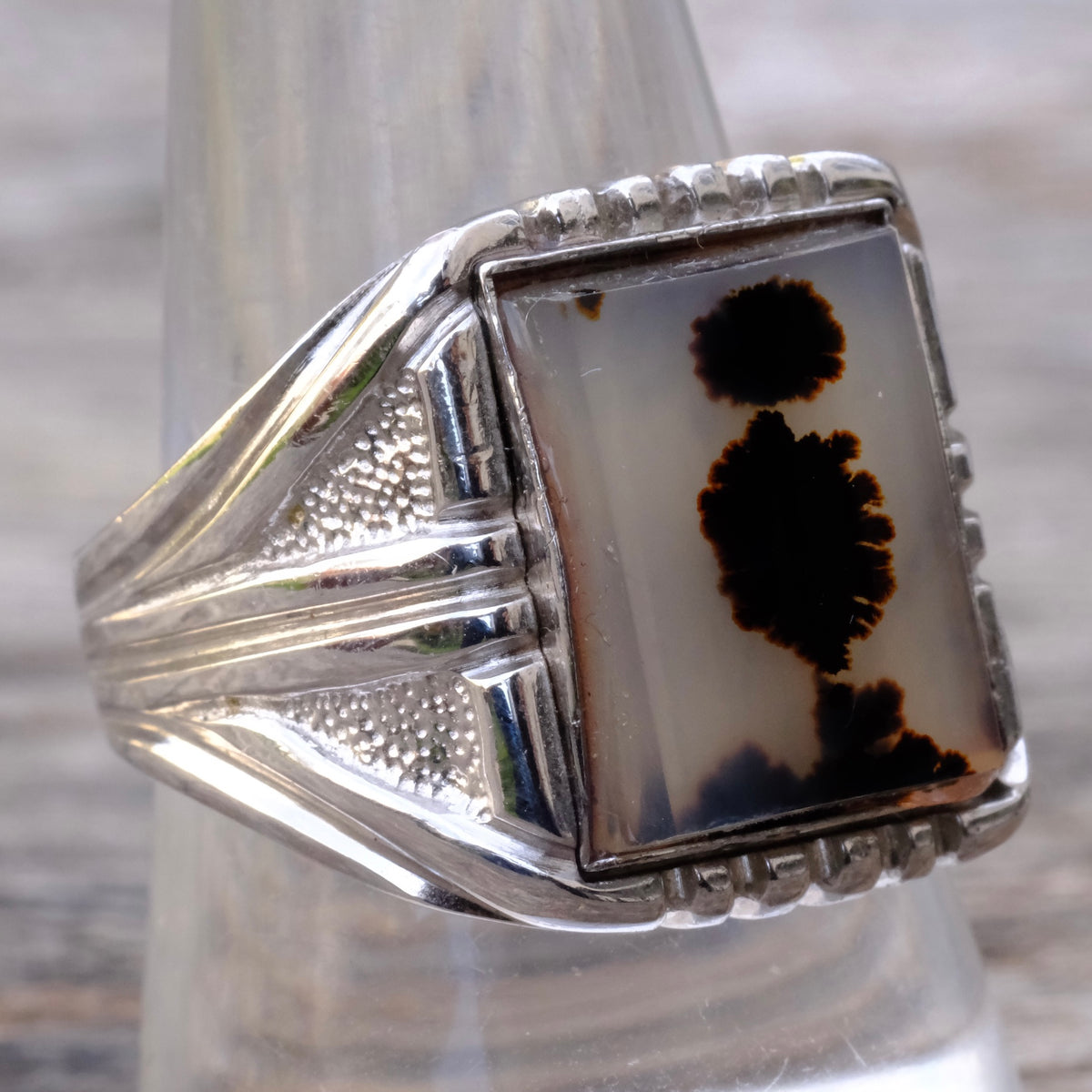 Vintage Sterling Agate Signet Ring 10