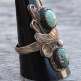 Vintage Sterling Turquoise Feather Ring 9.5