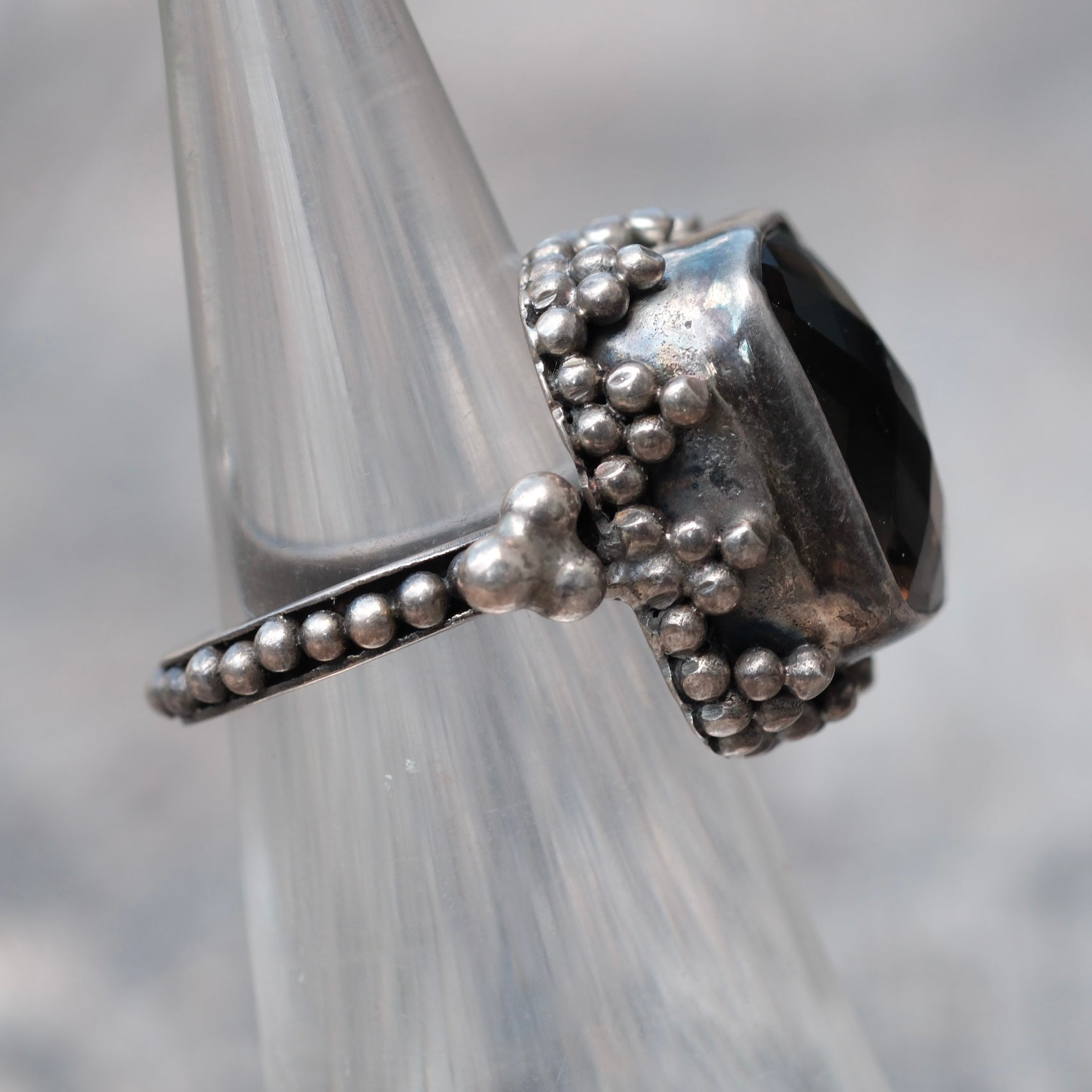 Vintage Sterling Smokey Quartz Ring 3.75