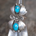 Vintage Sterling 2-Stone Turquoise Blossom Ring 5