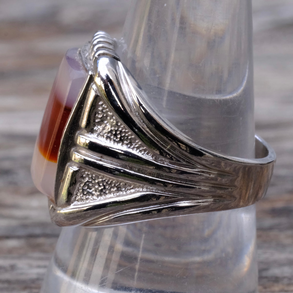 Vintage Sterling Agate Signet Ring 9.25