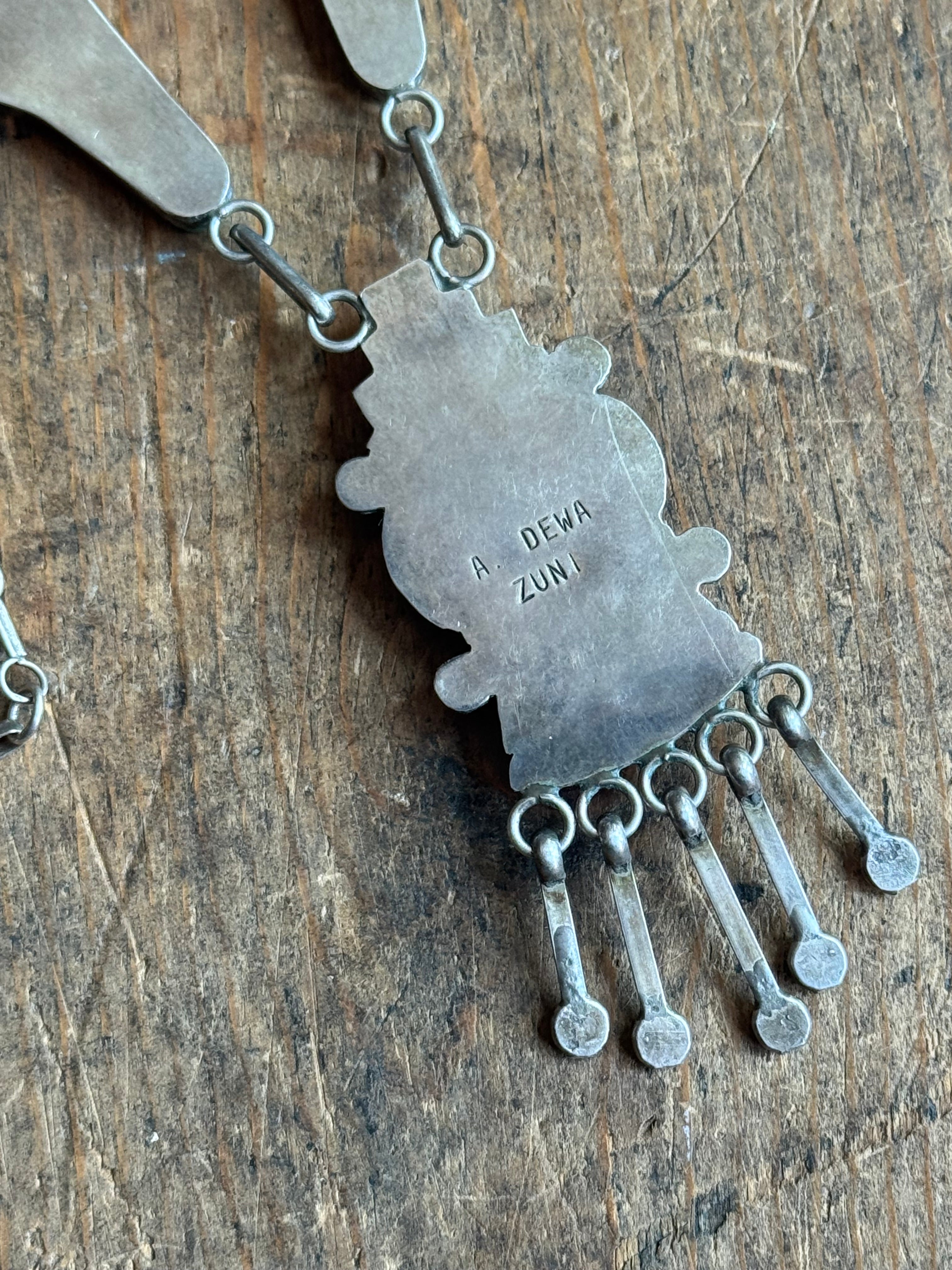 Vintage Sterling Silver Multistone Inlay DEWA Zuni Necklace