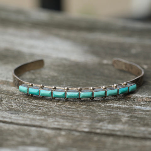 Vintage Sterling Turquoise Inlay Cuff