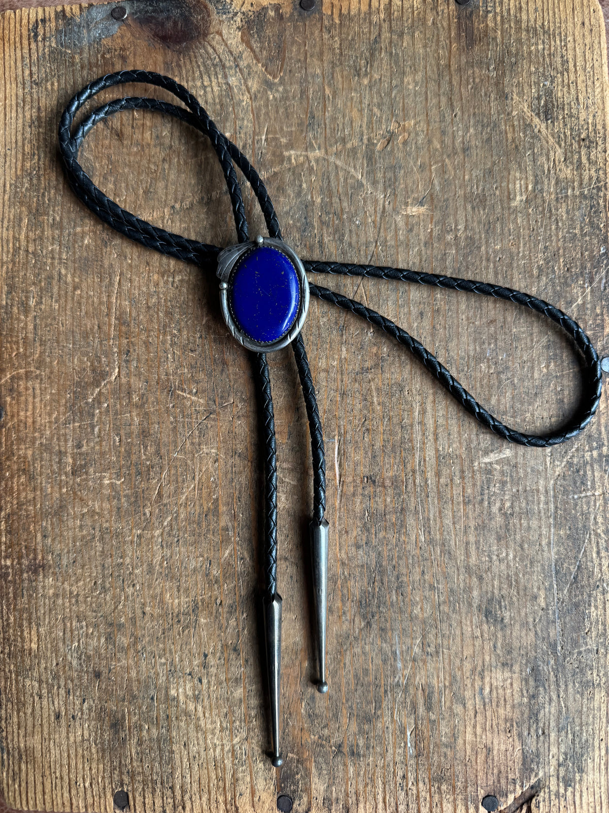 Vintage Sterling Silver Lapis Lazuli Fan Bolo
