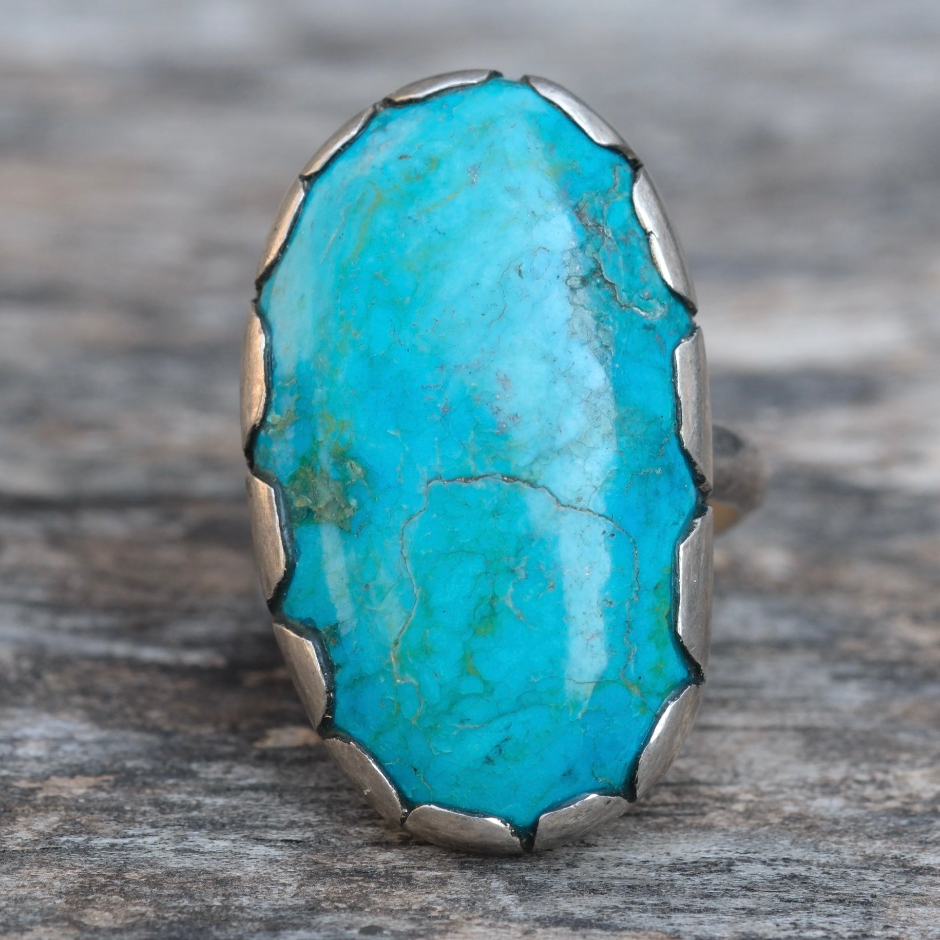 Vintage Sterling Turquoise Ring 6.75