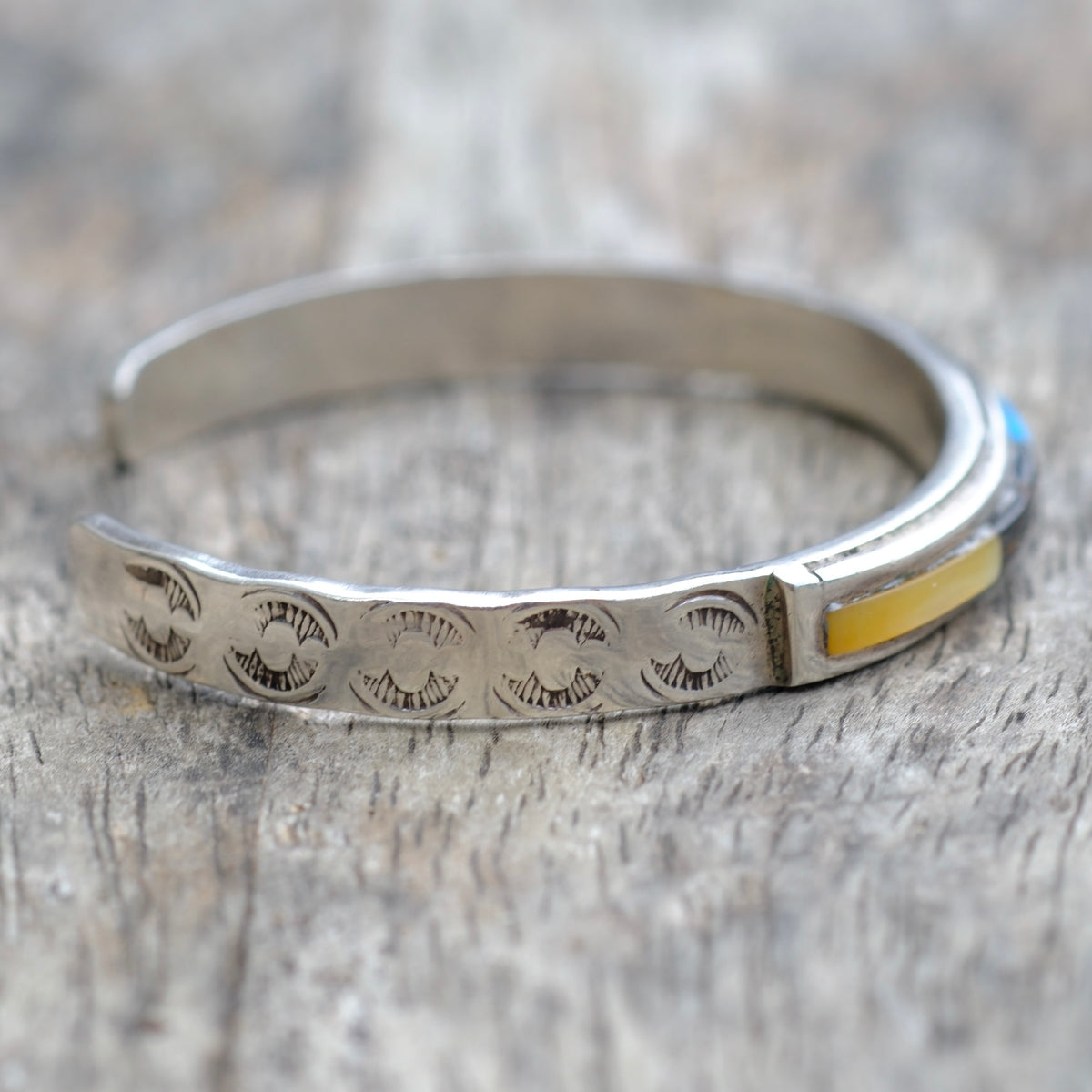 Vintage Sterling Multistone Inlay Cuff Bracelet