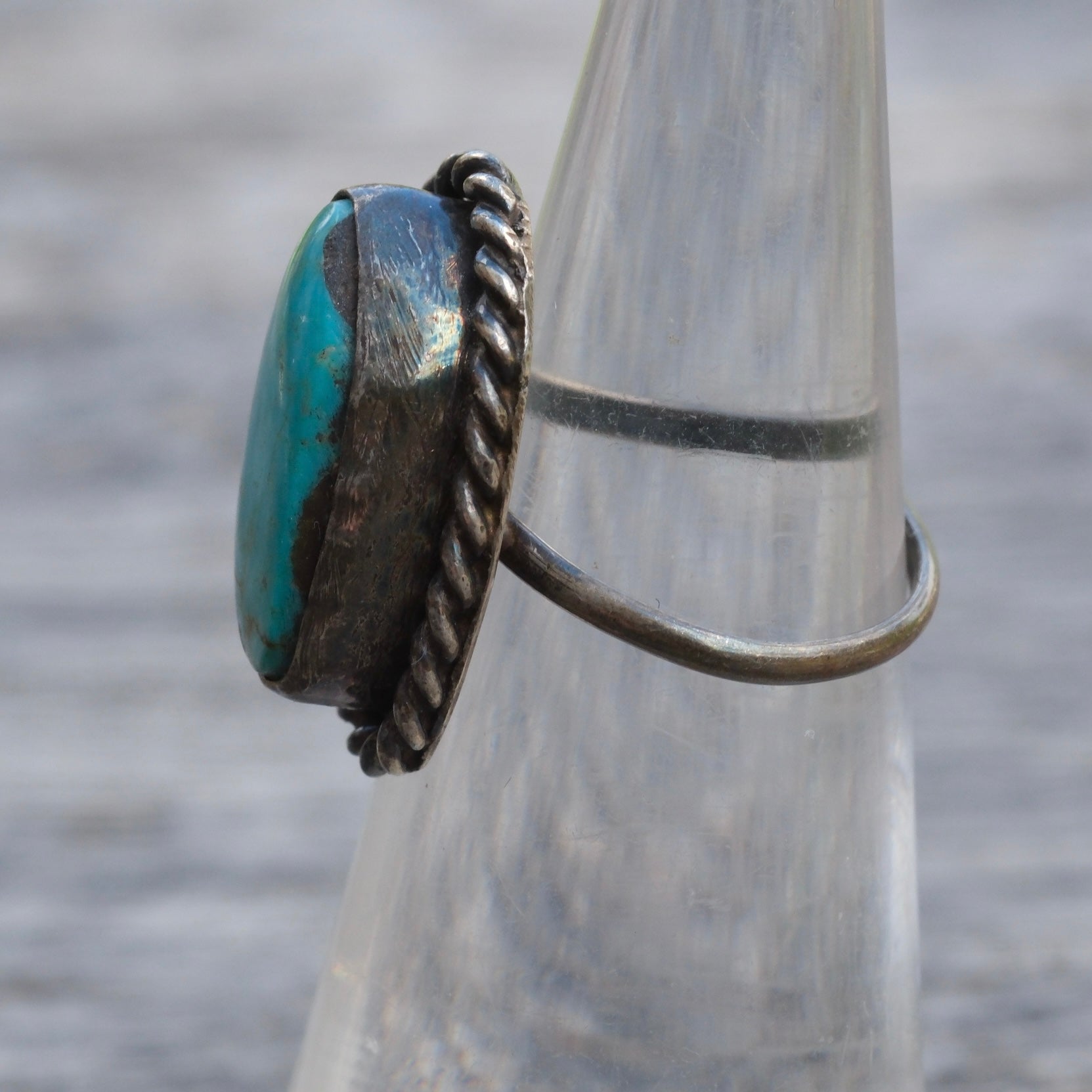 Vintage Sterling Turquoise Roper Ring 4