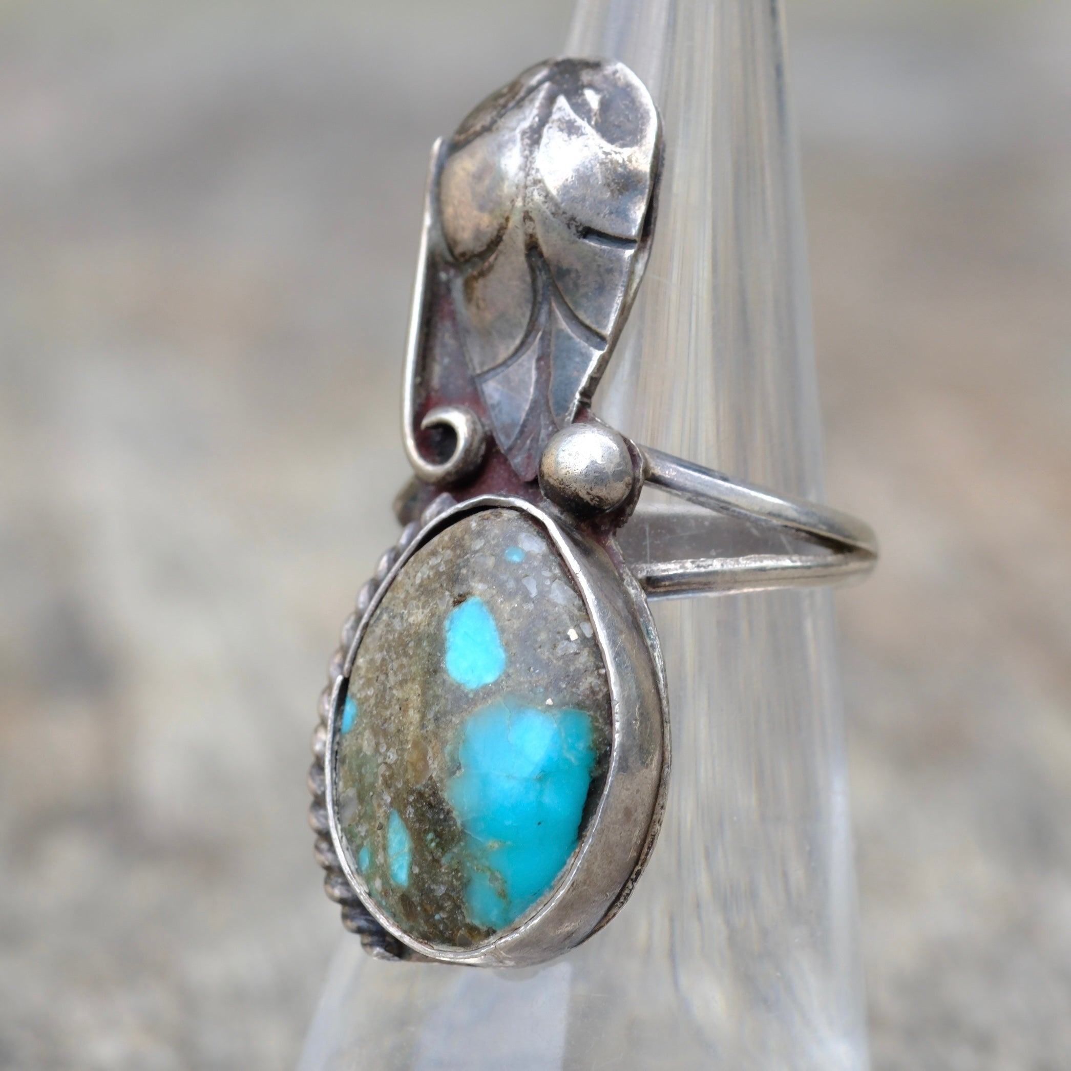 Vintage Sterling Turquoise FeatherRing 5.25
