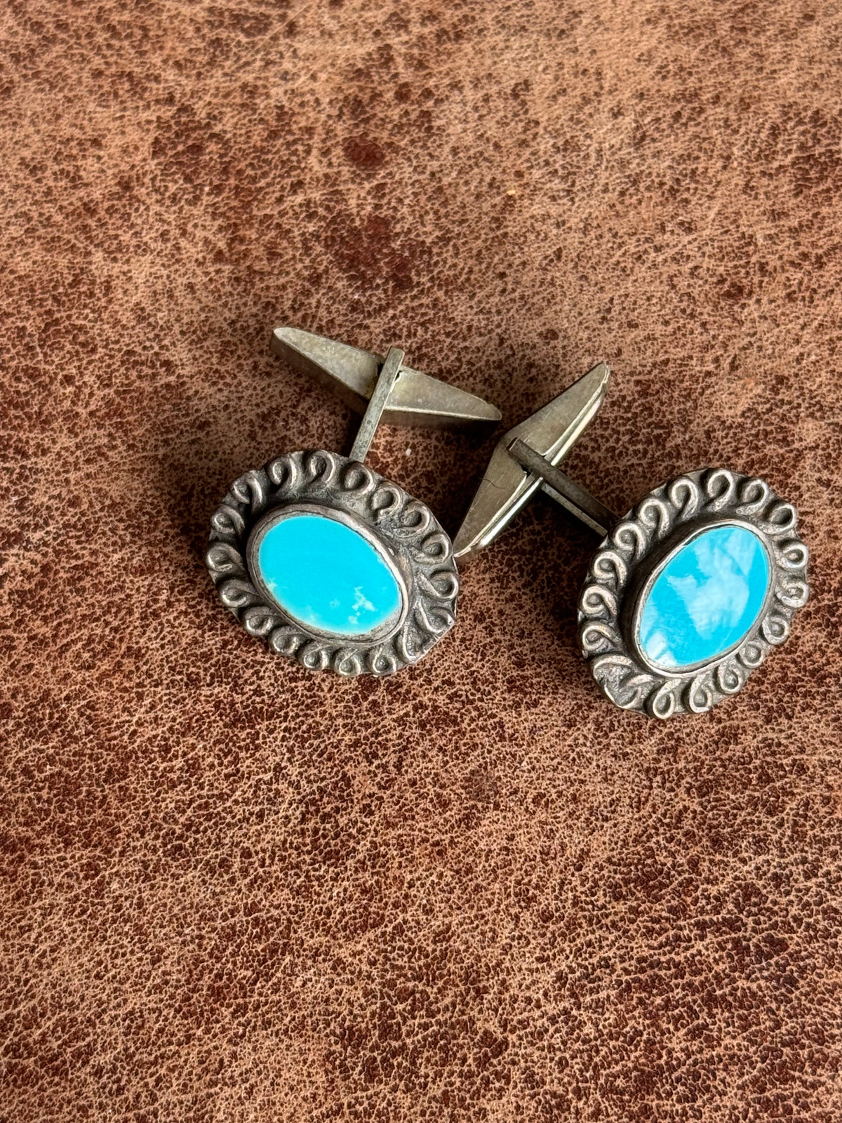 Vintage Sterling Silver Turquoise Twist Cufflinks
