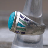 Vintage Sterling Inlay Turquoise and Inlay Ring 9