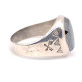 Vintage Sterling Hematite Stamped Arrows Ring 9.75