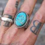Vintage Sterling Turquoise Stamped Band Ring 11.75