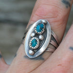 Vintage Sterling 2-Stone Turquoise Ring 8.25