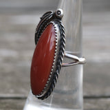 Vintage Sterling Carnelian Feather Ring 6.75
