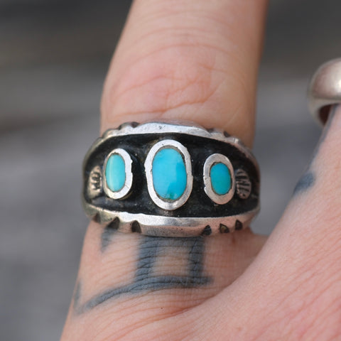 Vintage Sterling Turquoise Inlay Band 5.25