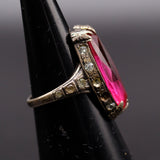 Vintage Sterling Red Glass and CZ Ring 3.75