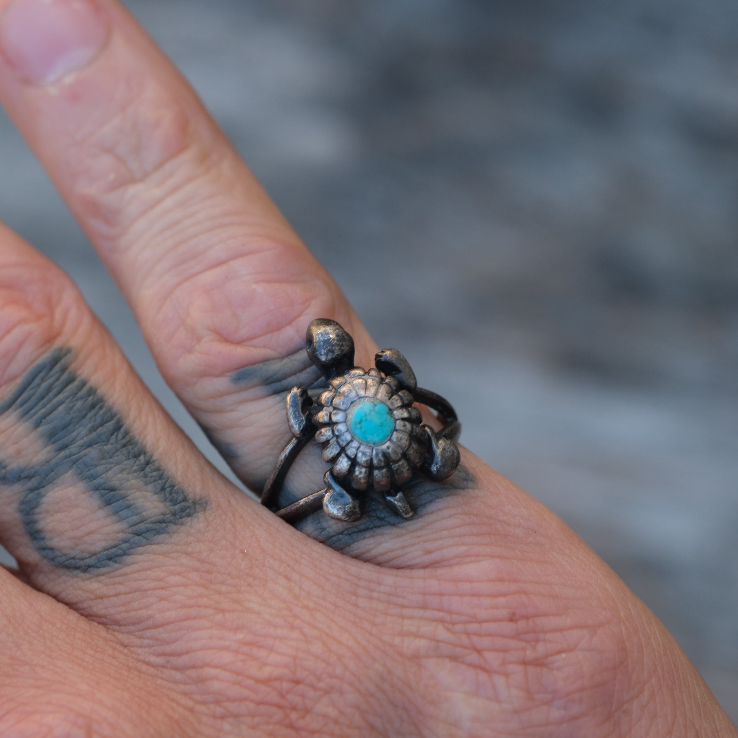 Vintage Sterling Turquoise Turtle Ring 6.25
