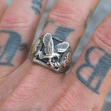 Vintage Sterling Onyx Eagle Ring 10.75