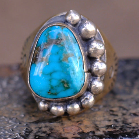 Vintage Sterling Turquoise Stamped Band Ring 7