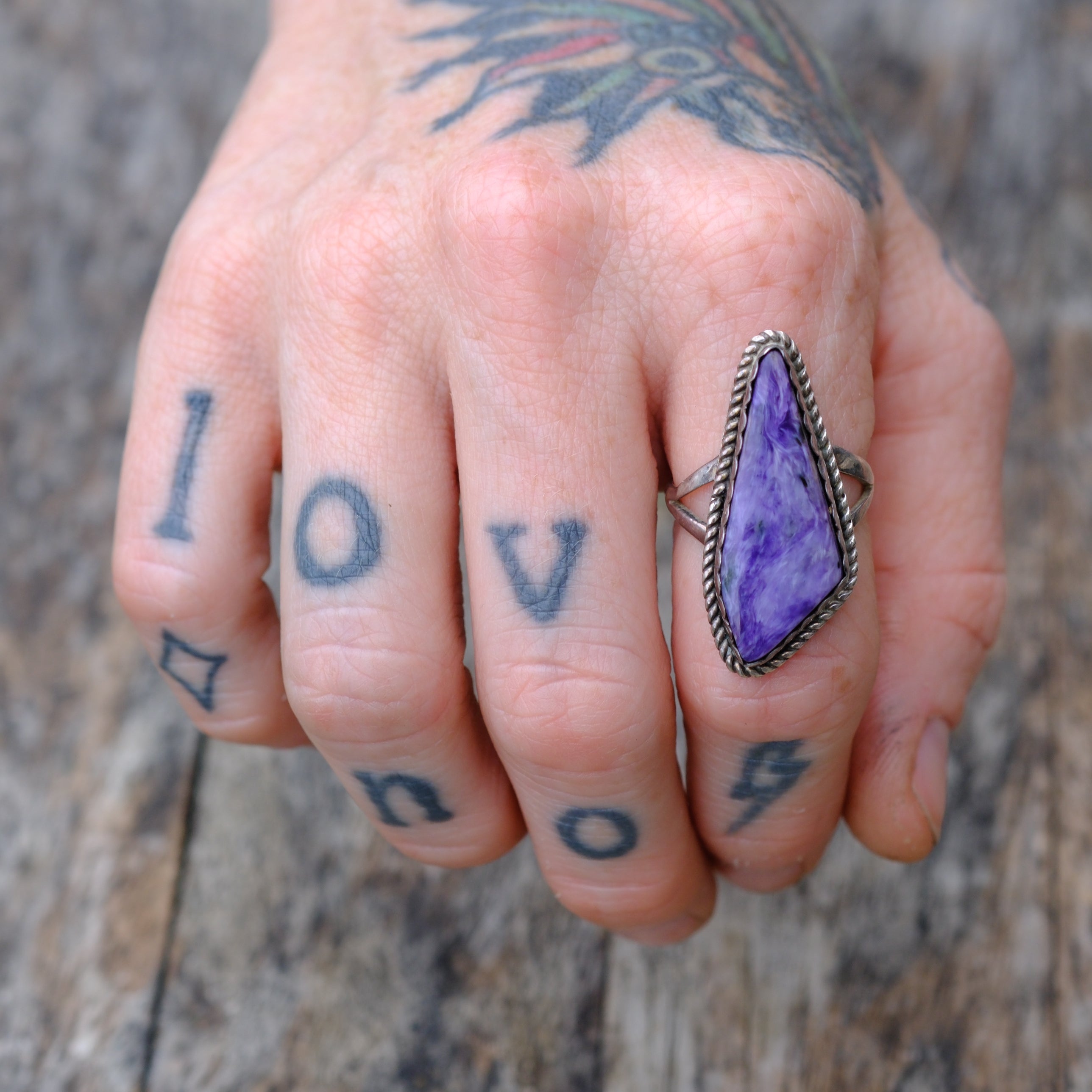 Vintage Sterling Charoite Roper Ring 8