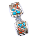 Vintage Sterling 6-Stone Turquoise and Coral Snake Watch Band