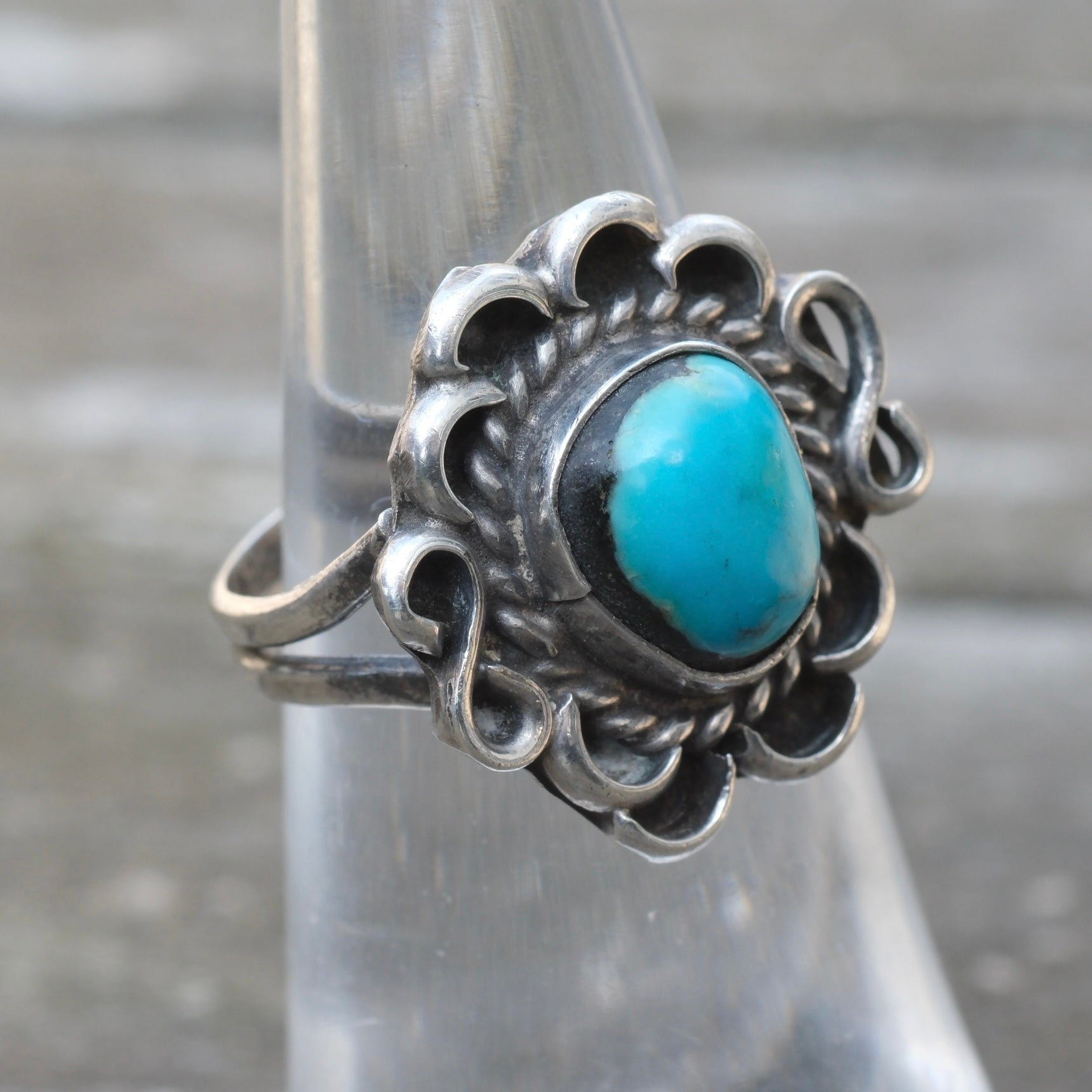 Vintage Sterling Turquoise Roper Ring 5
