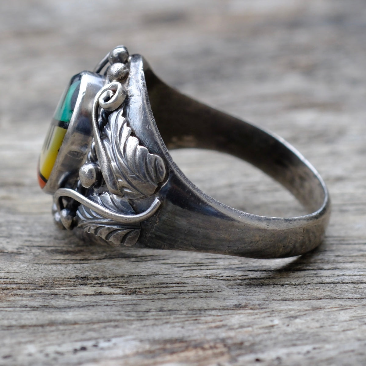 Vintage Sterling Zuni Inlay Ring 11.5