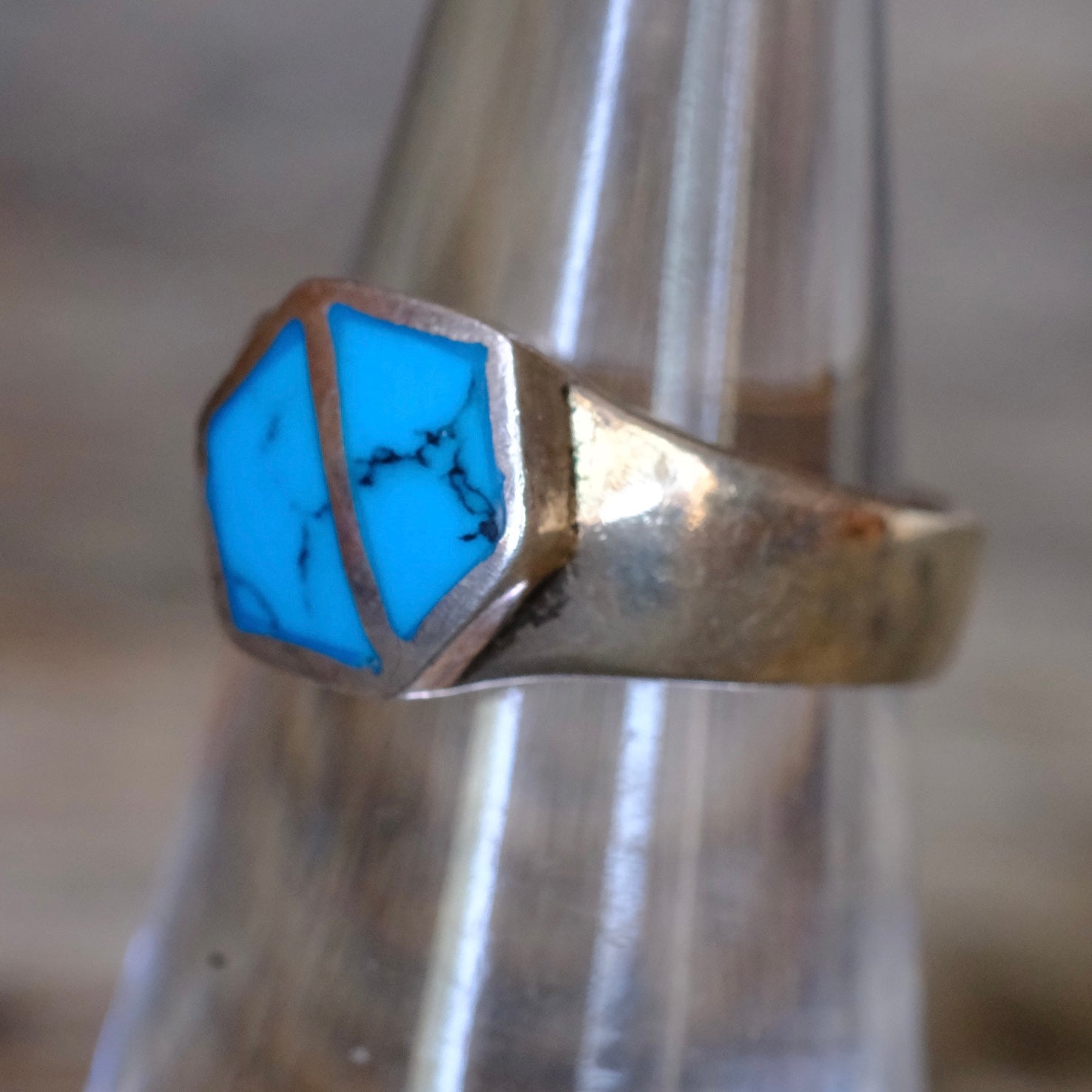 Vintage Sterling Turquoise Inlay Ring 6