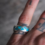 Vintage Sterling Turquoise Inlay Band 7.75