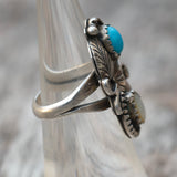 Vintage Sterling Turquoise and Mother Of Pearl Feather Ring 5