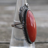 Vintage Sterling Carnelian Feather Ring 6.75