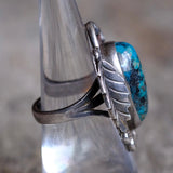 Vintage Sterling Bisbee Turquoise Feather Ring 6.75