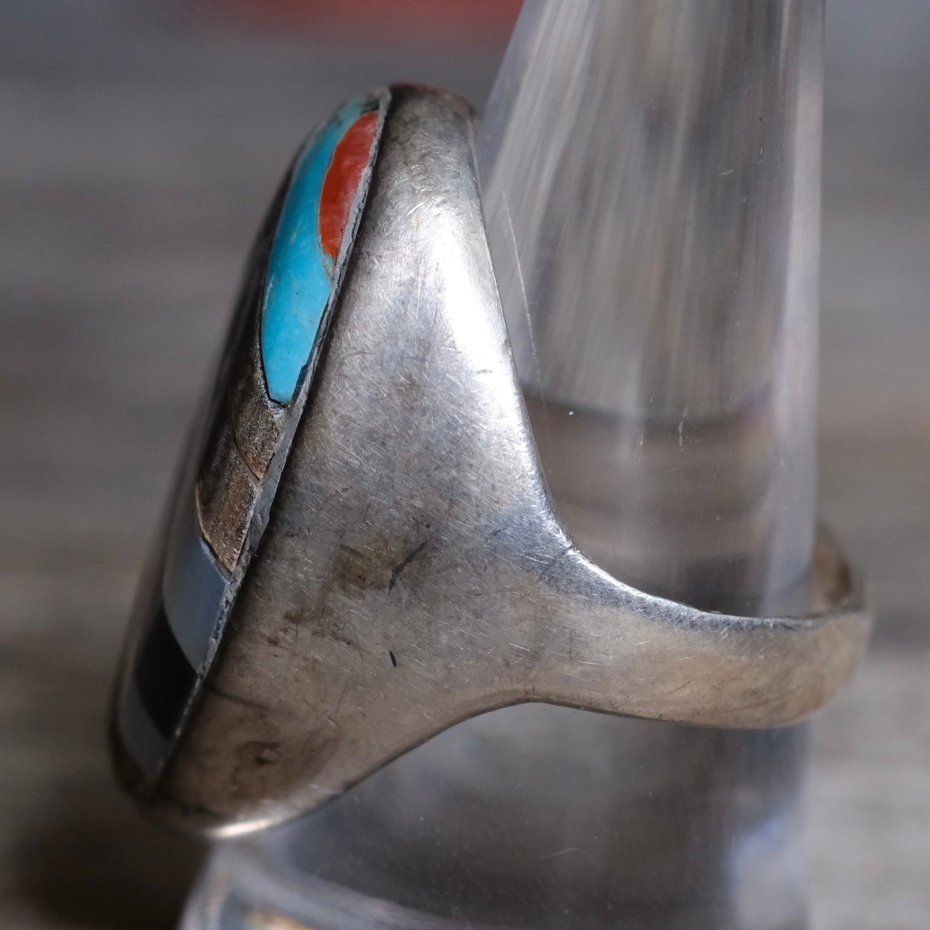 Vintage Sterling Multistone Inlay Ring 9.75