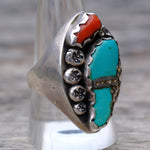 Vintage Sterling Turquoise and Coral Ring 10.25