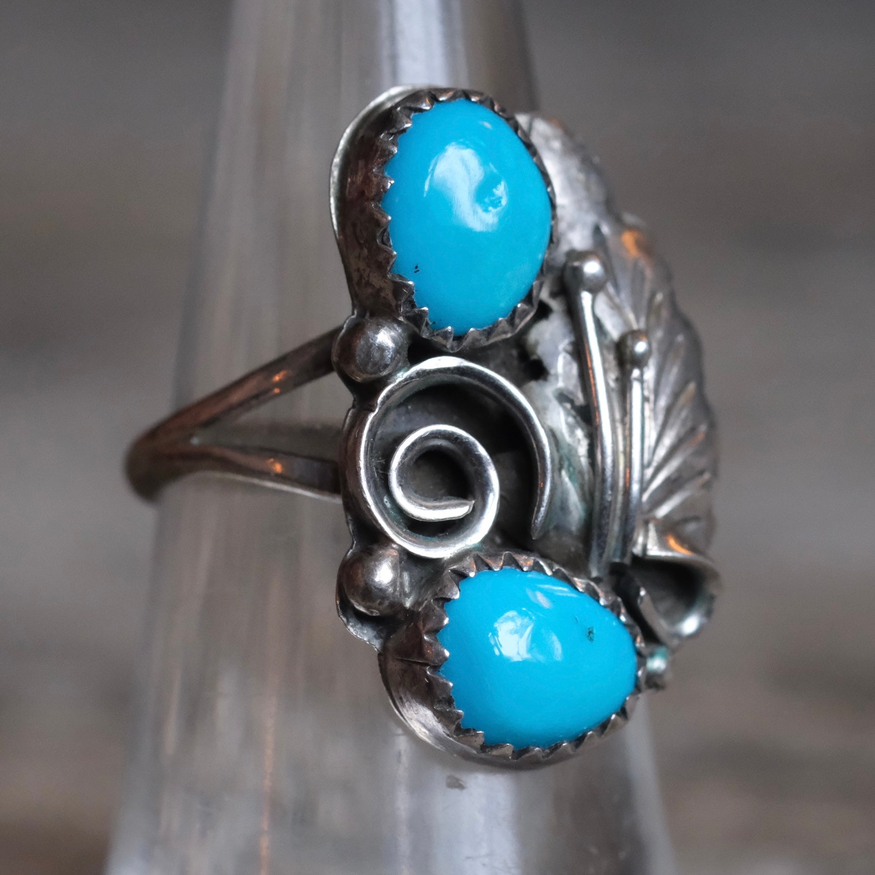 Vintage Sterling 2-Stone Turquoise Ring 5.5