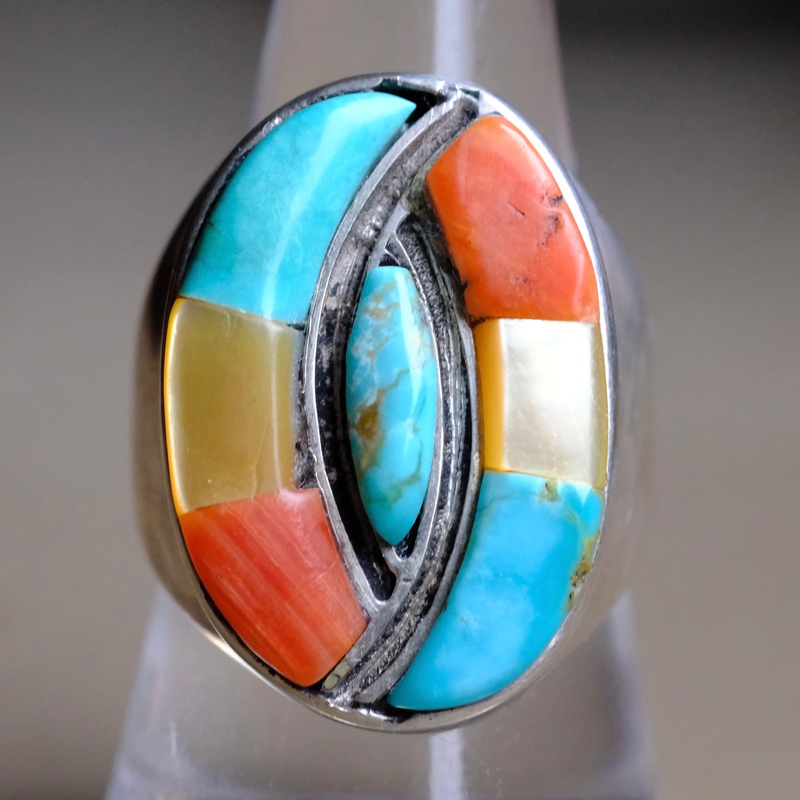 Vintage Sterling Multistone Hummingbird Inlay Ring 9.75