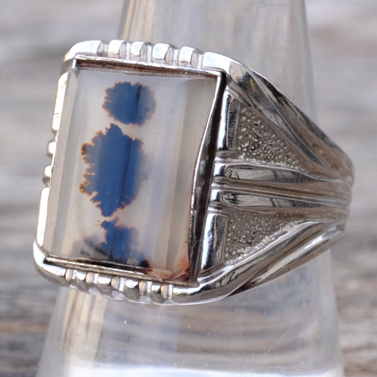 Vintage Sterling Agate Signet Ring 10