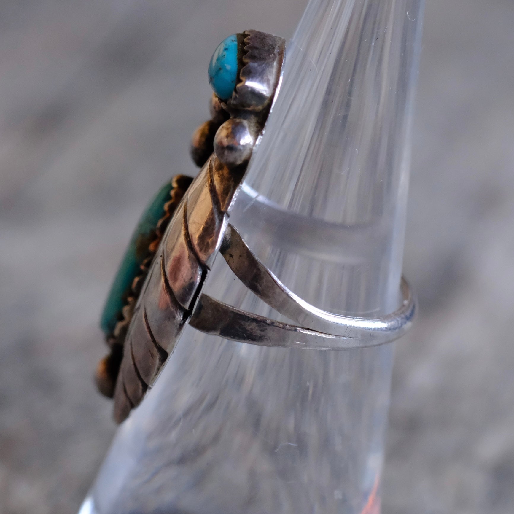 Vintage Sterling 2-Stone Turquoise Feather Ring 6.75
