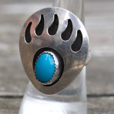 Vintage Sterling Turquoise Bear Paw Ring 8