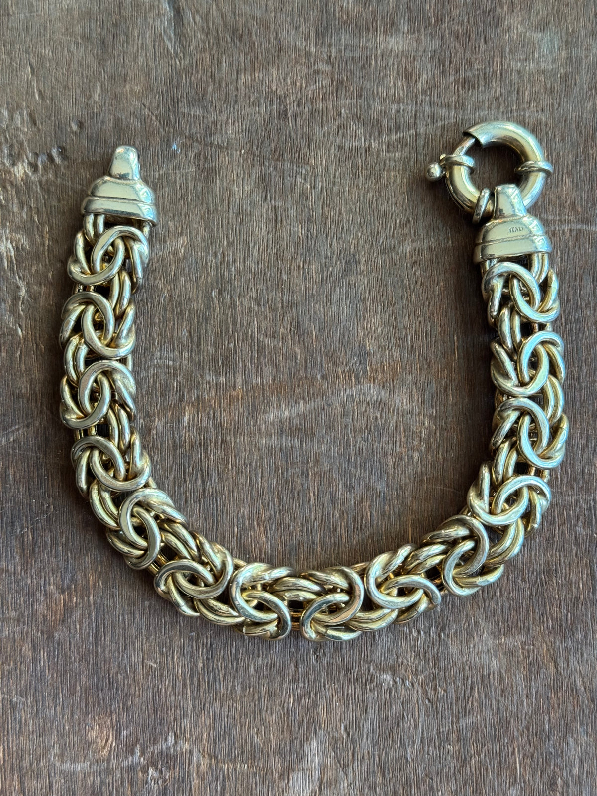 Vintage Sterling Silver 7.75” Gold-Tone Byzantine Chain Bracelet