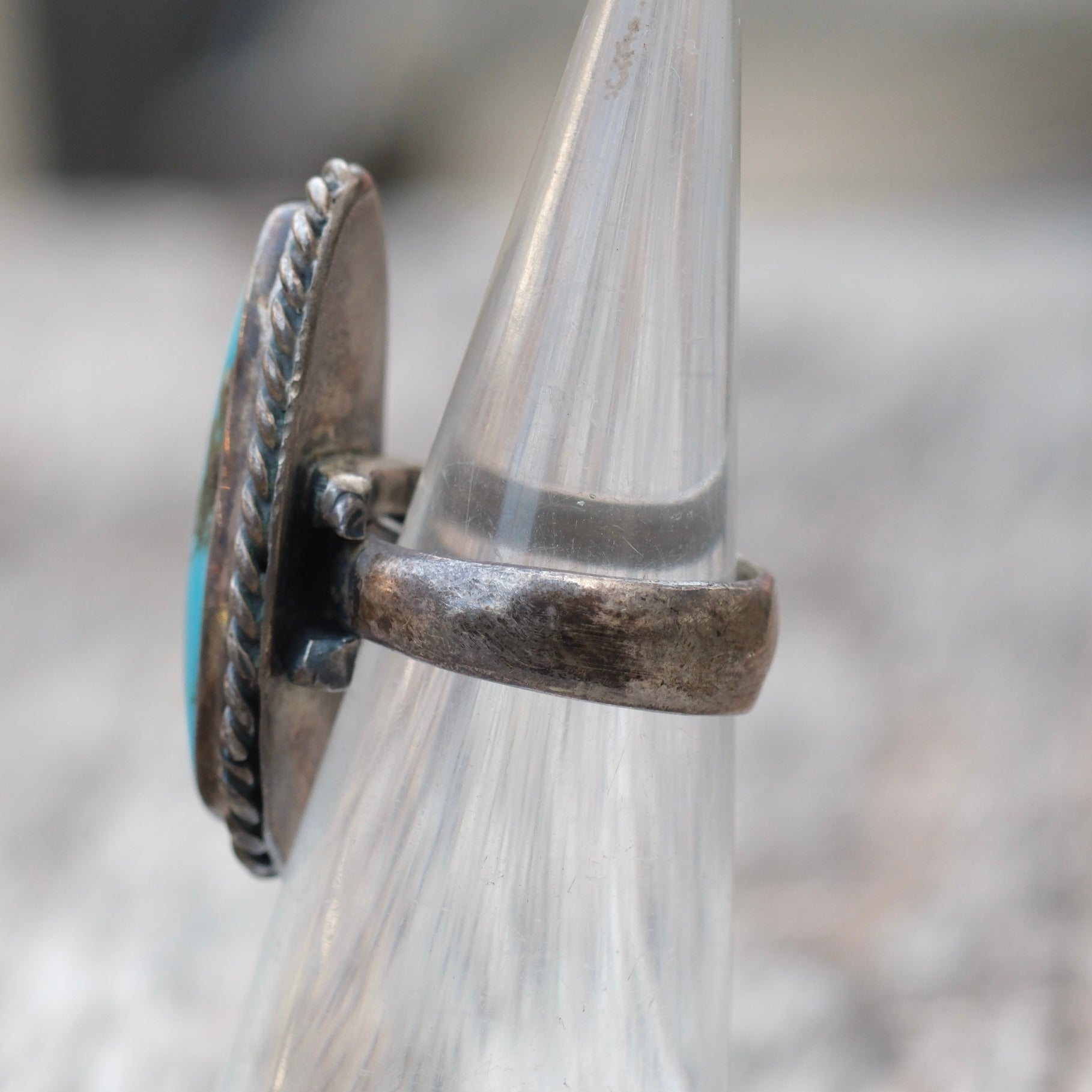 Vintage Sterling Turquoise Roper Ring 4